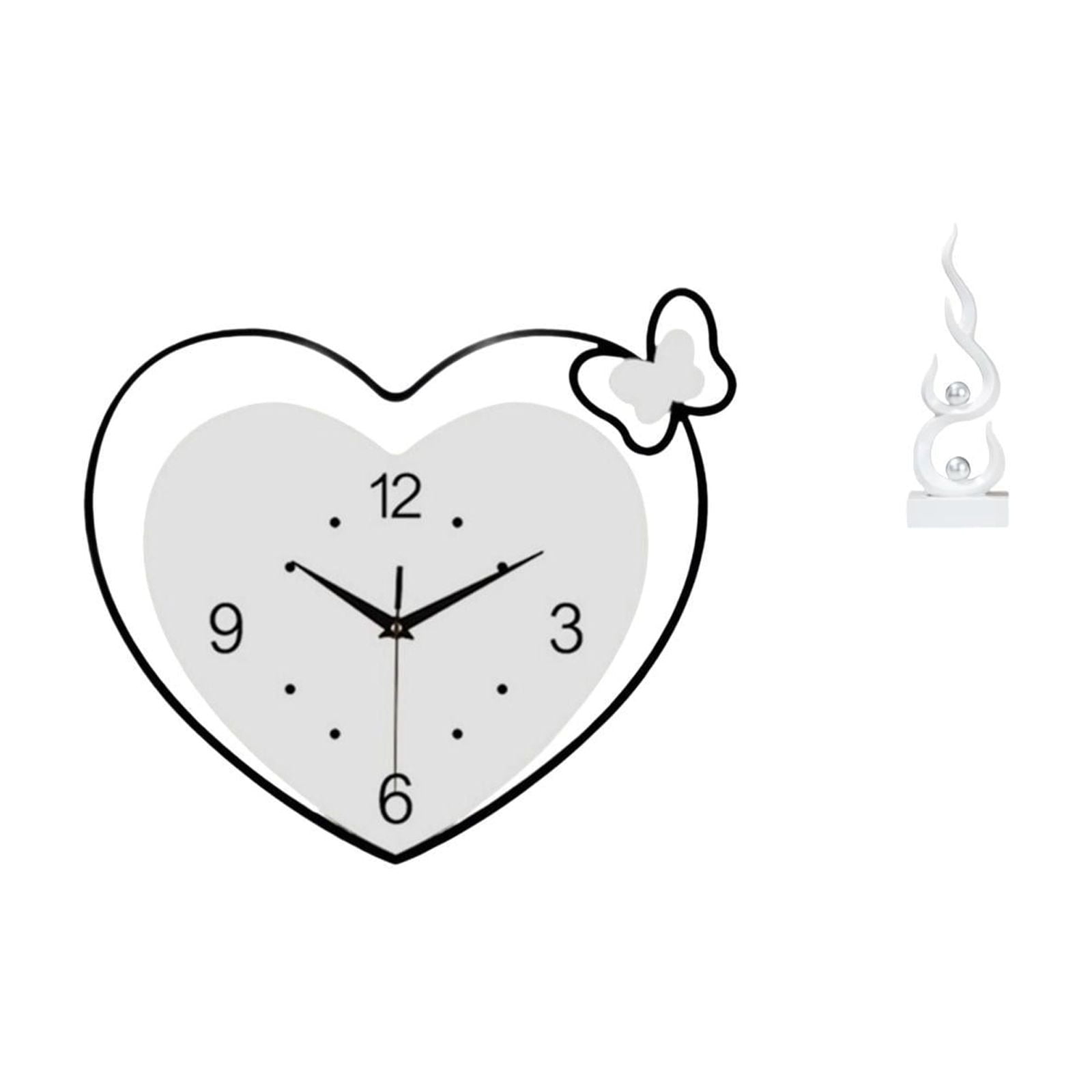 Lazsy Wall Clock Acrylic Wall Clock Non Ticking Decorative Time Clock Abstract Fire Sculpture Resin Ornament Charming Heart Shape Butterfly Suitable for Living Room Bedroom Office Study Room