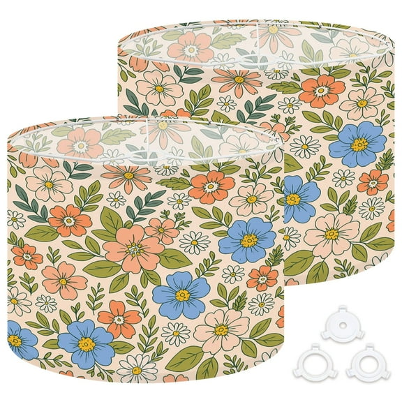 Lamp Shades Set of 2 Easy Assembly Elegant floral small hand draw flowers Liberty style Floral Drum Lampshades for Table Lamps Floor Lamps Pendant Light 13"x13"x10" Replacement Lamp Shade