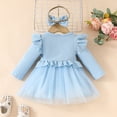 thumbnail image 5 of Usaibhir Infant Baby Girls Autumn/Winter Outfits Toddler Mesh Tulle Dress Sleeveless + Puff Sleeve Crop Coat + Headband 3PC Set for 12-18M Blue, 5 of 8