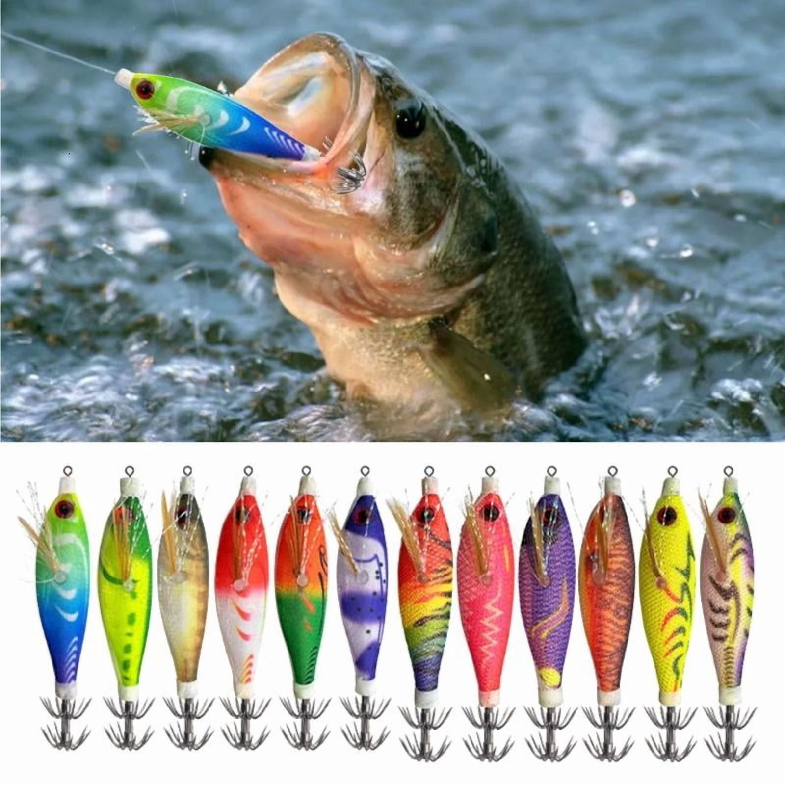 CEORPER 12PCS Realistic Plastic Squid Fishing Lures With Hook Glowing Shrimp Lures