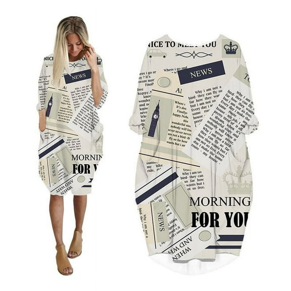 CLOOCL Retro Newspaper Dress 3D Print Streetwear Fashion Harajuku Long Sleeve Party Vintage Dress