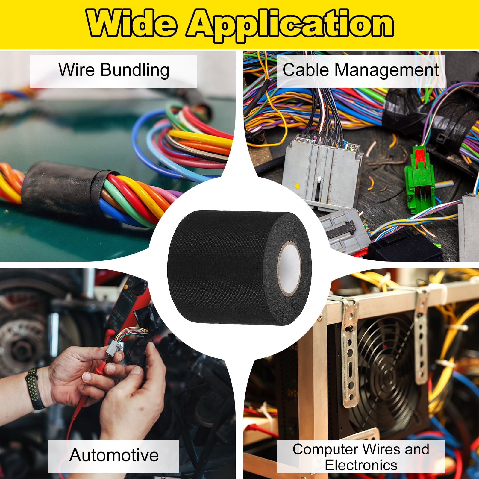 Uxcell Wire Harness Tape, 3.15 in x 49.2 ft Self-Adhesive Cloth Electrical Tape Auto Electrical Cable Fixed High Temp Noise Dampening Heat Proof Wire Harness Automotive Cloth Tape, 2 Pcs