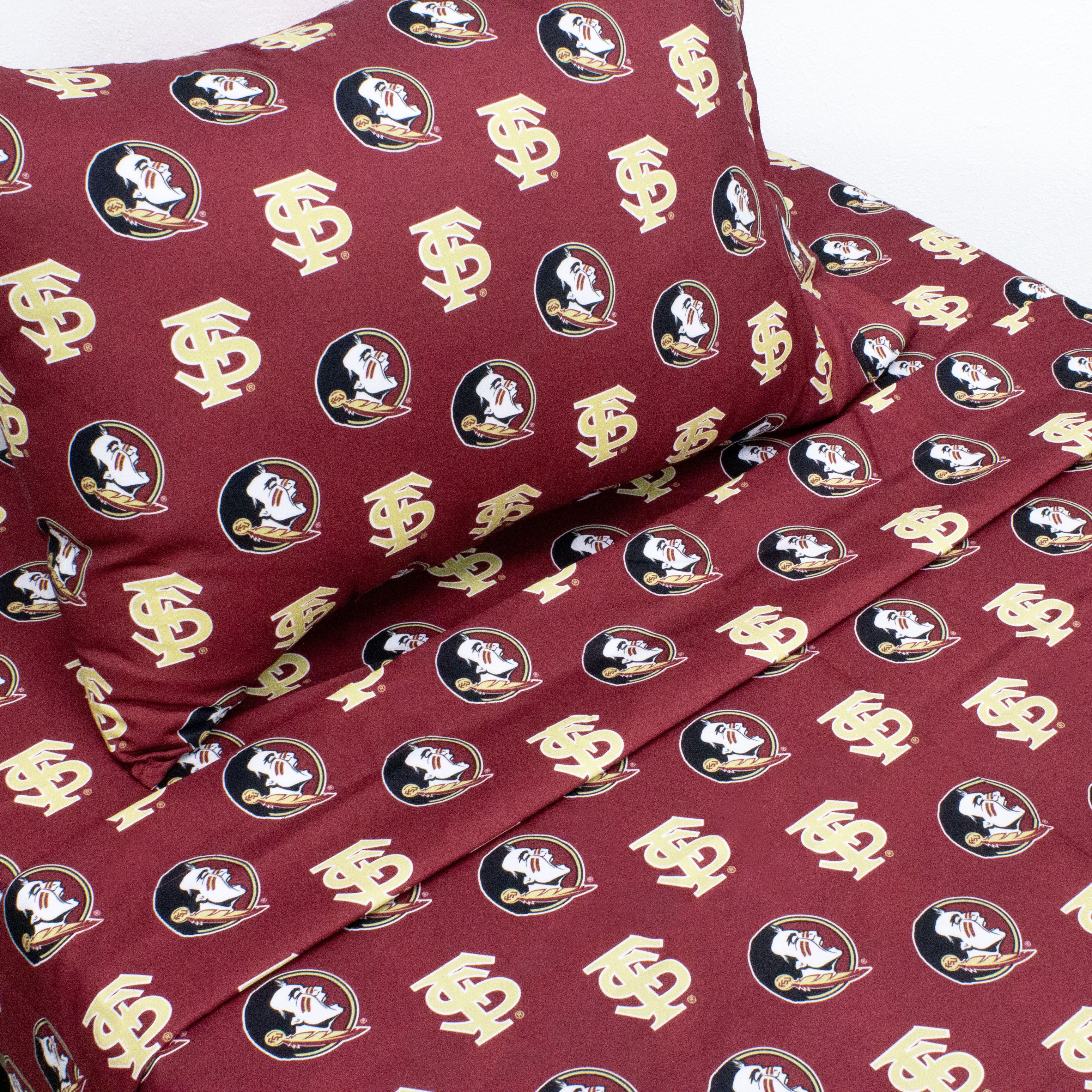 Florida State Seminoles 100% cotton, 3 piece sheet set - flat sheet, fitted sheet, 1 pillow case, Twin, Team Colors