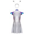 thumbnail image 7 of iiniim Girls Dance Outfit Metallic Cap Sleeve Zip Up Dress with Headband Robot Theme Performance Wear Blue 8, 7 of 7
