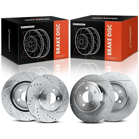 A-Premium Front and Rear Drilled and Slotted Disc Brake Rotors Compatible with Select Dodge and Chrysler Models - Charger 2006-2018/2020-2021, Challenger 2009-2018/2021-2021, Magnum 2005-2008, 300