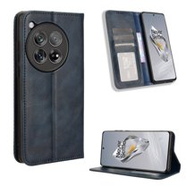 SaniMore Oneplus 12 Case, Magnetic Folio PU Leather Cover with Card Slots Cash Pocket Stand Feature Full-body Protctive Shockproof Anti-fall Business Wallet Retro Shell, Darkblue