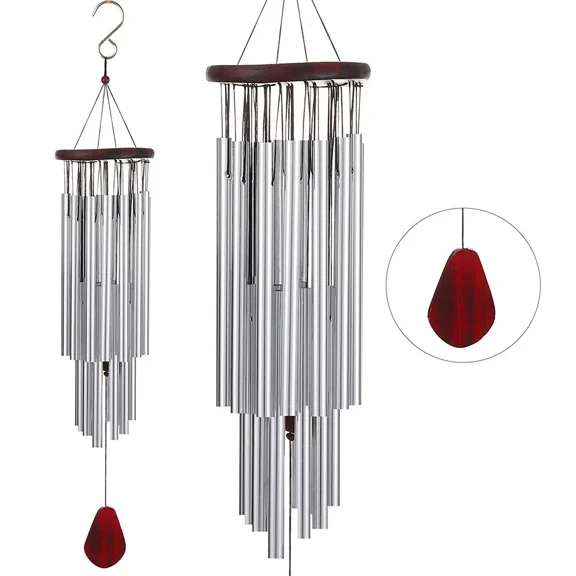 32" Wind Chimes for Outside Wind Chimes Outdoors Deep Soothing Melodic Tones with 27 Aluminum Tubes for Garden Courtyard Decor Warm Gift for Mom & Creating a Relaxing Atmosphere(Silver)