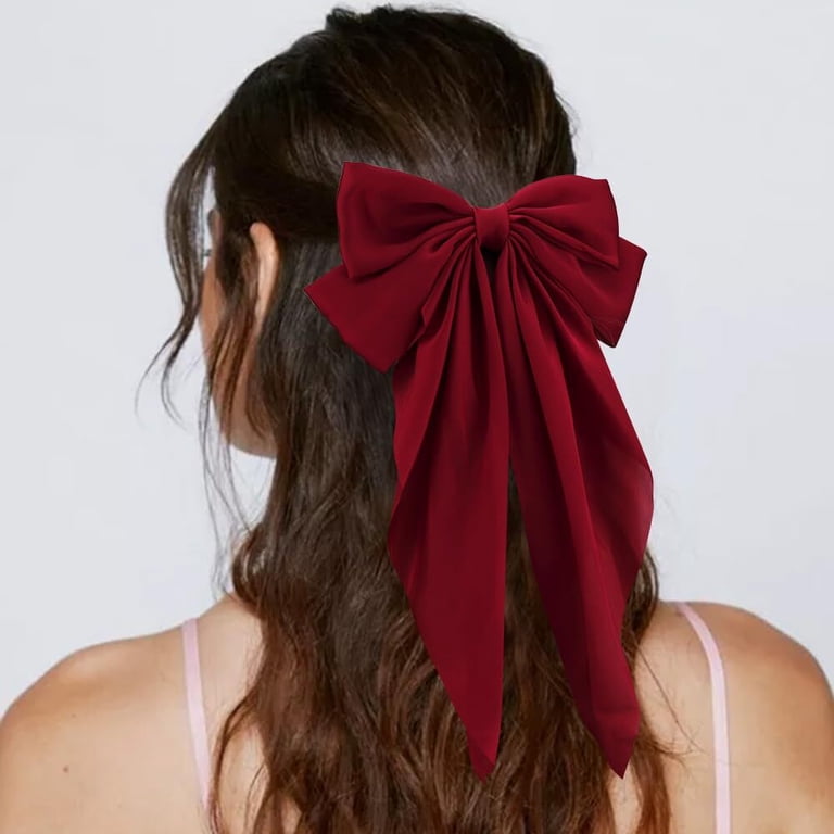Elegant Red Hair Bows Amazon.com : Big Silky Satin Hair Bows for Women: Wine Red  main image 4