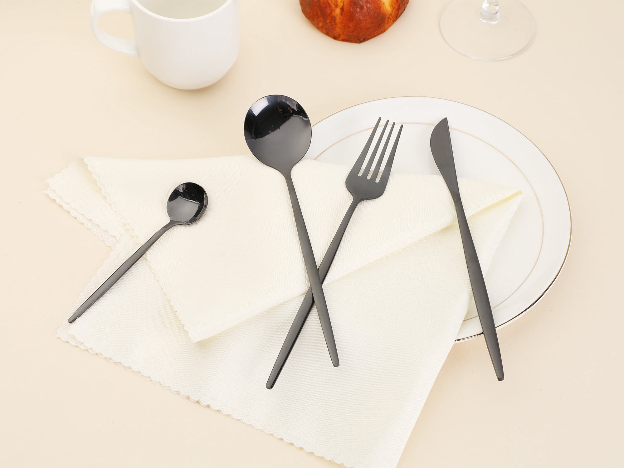 Unique Bargains 24 Pieces Silverware Set Stainless Steel Flatware Black