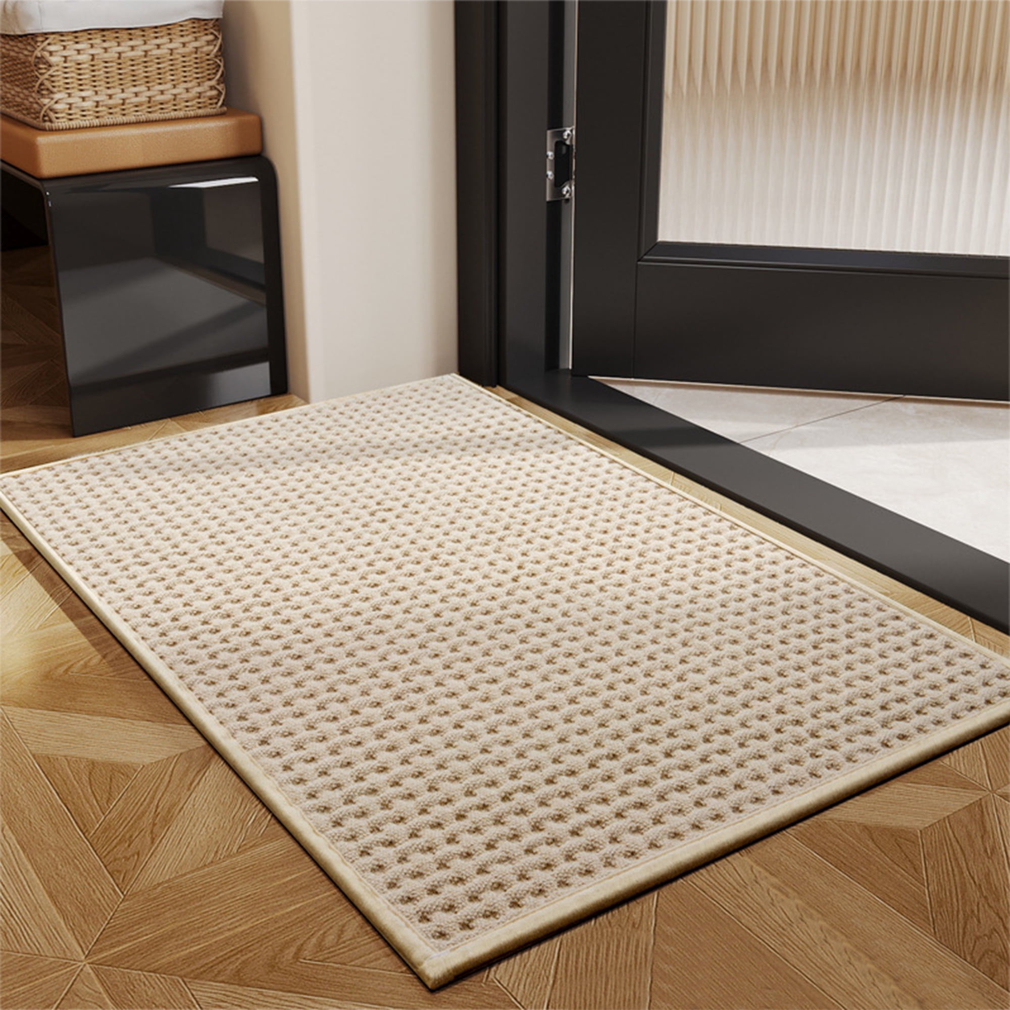 Unique Bargains Weaving Pattern Soft Absorbent Bath Mat Beige 20" x 32"