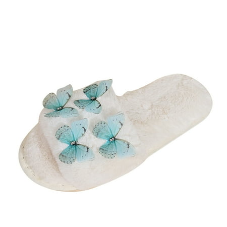 

NOKIO Novelty Winter Home Slippers For Ladies Ladies Fashion Colorful Butterfly Decorated Comfort Open Toe Flat Plush Slippers Women S Sweater Knit Slippers Cozy Winter Women S Indoor Slippers