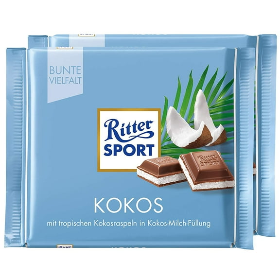 Ritter Sport Coconut Chocolate Bar Candy Original German Chocolate 100g/3.52oz (Pack of 2)