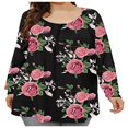 thumbnail image 1 of Camiseta suelta con estampado de moda de talla grande para mujer Blusa de manga larga con cuello en V Tops casuales Pompotops  FGAJ4089, 1 of 8