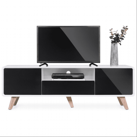 Best Choice Products 59in Mid-Century Modern TV Stand Entertainment Media Console Center for Television Screens Up to 65-Inches w/ 2 Cabinets, Magnetic Push-to-Open Doors, Soft-Closing Hinges,