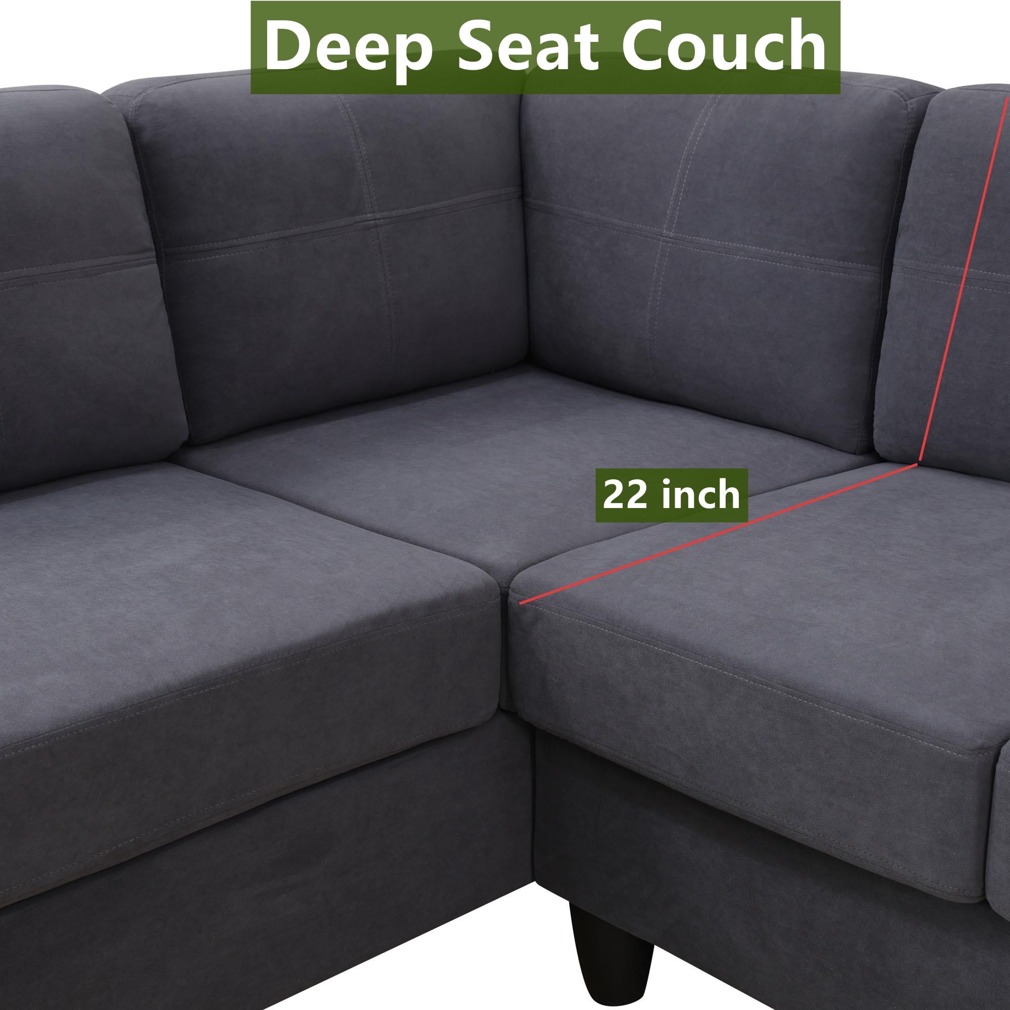 Aukfa 96" Sectional Sofa Deep Seat Couch for Living Room, Right Chaise, Flannel, Dark Gray