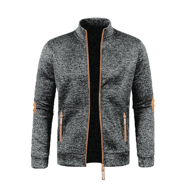 pstuiky manga larga para hombre, Chaqueta tipo cárdigan con cremallera y cuello alto de manga larga de color liso para hombre Tops de hombre xl