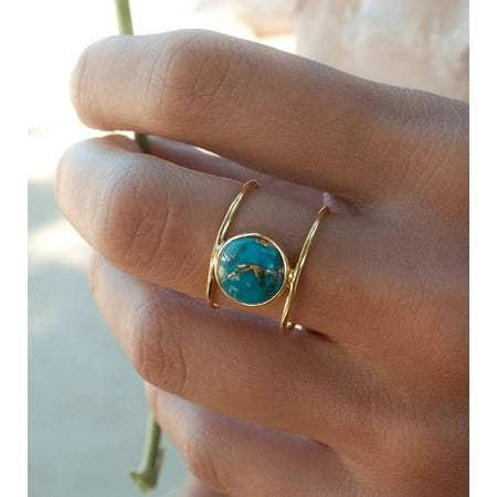Exquisite 18k Gold Filled Charm Round Large Turquoise Ring Women's Jewelry Girls Gift Size 9