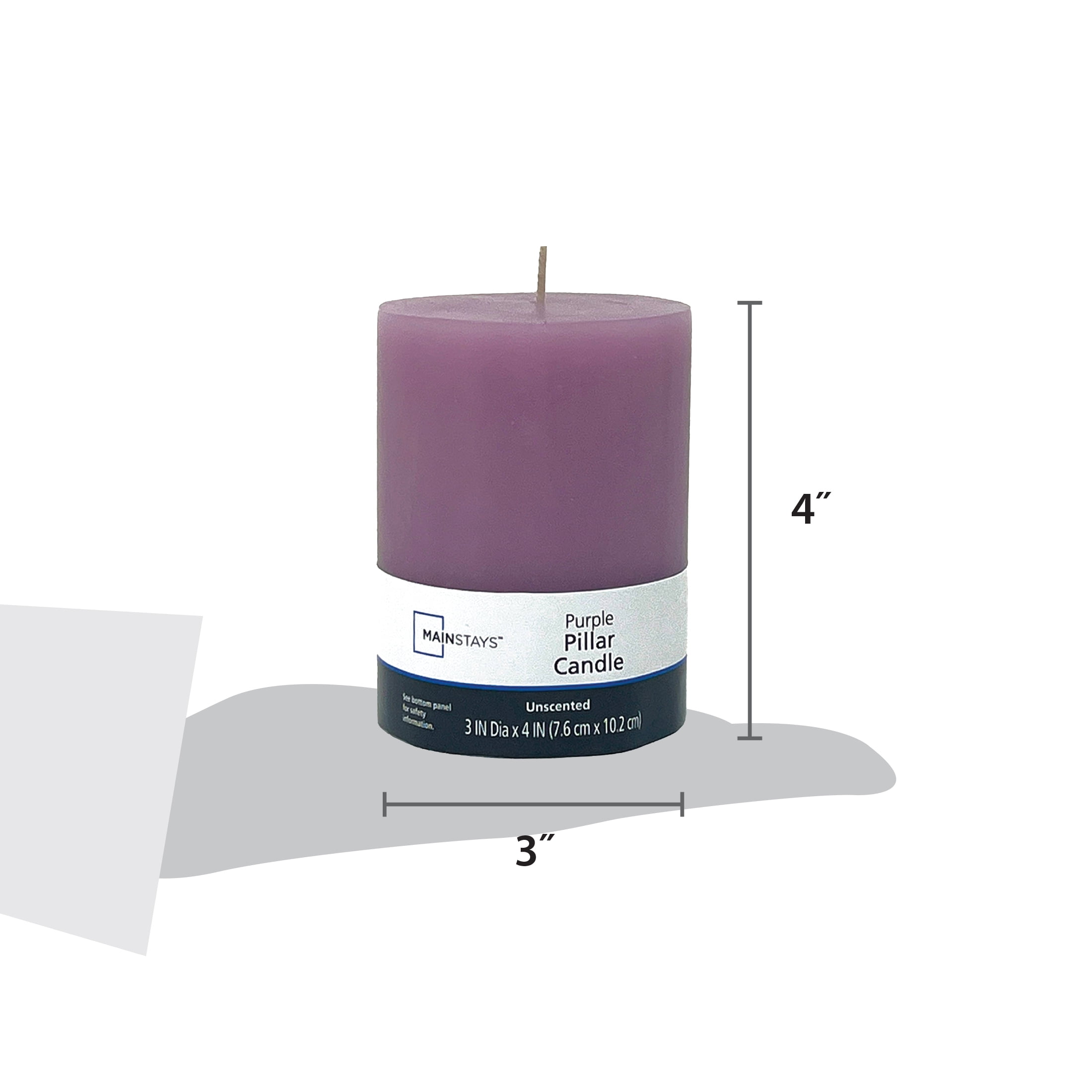 Mainstays 3 in x 4 in Unscented Pillar Candle, Purple