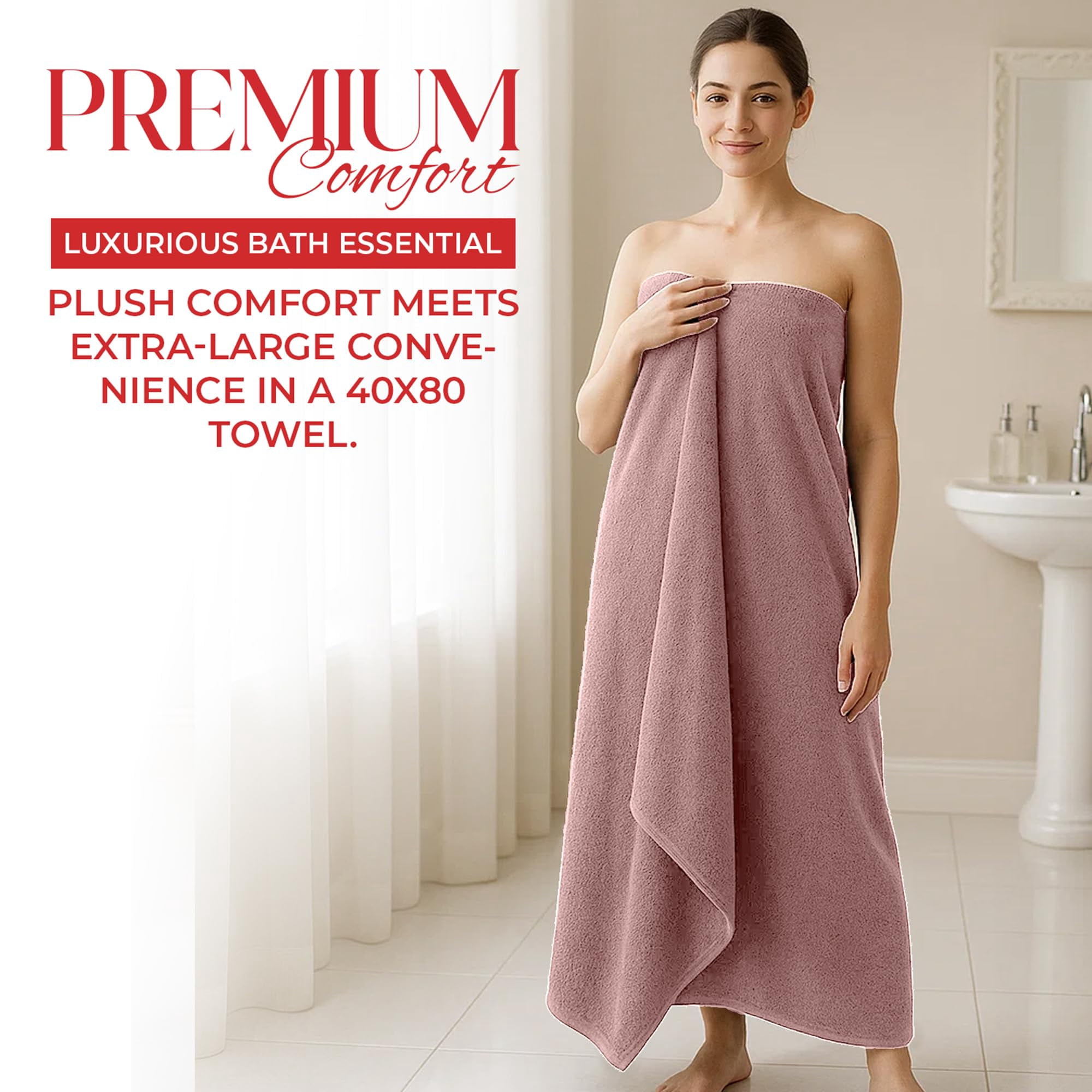 RIVERSIDE Oversized Bath Sheet 1 Pack 40x80 Soft Cotton Absorbent Towel 600 GSM - Dusky Pink