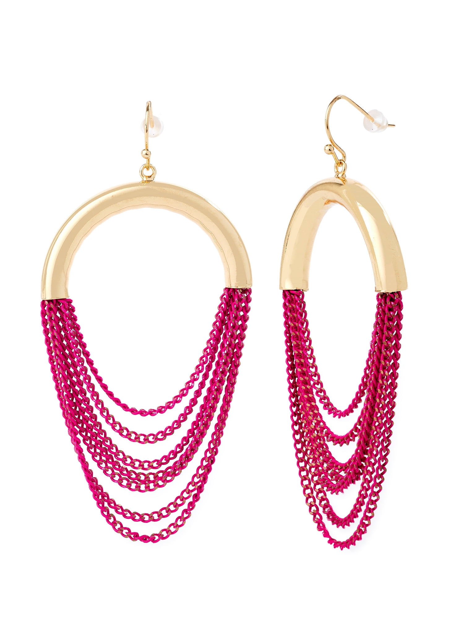 Scoop Women’s Pink Chain and 14K Gold Flash-Plated Pink Statement Earrings
