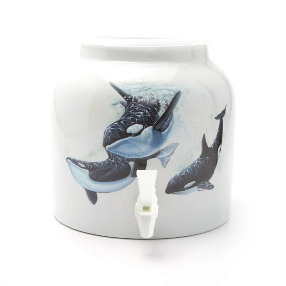 Killer Whales Porcelain Water Beverage Dispenser Crock - 2.2 Gallons | Lead Free