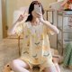 thumbnail image 1 of Conjunto de pijama de manga corta para mujer, ropa de dormir cómoda con encaje de algodón, con estampado, para verano, 1 of 4
