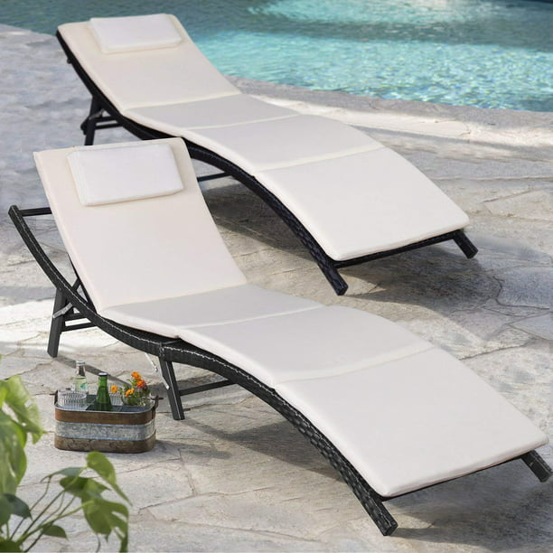 Lacoo 3 Pieces Outdoor Chaise Lounge, Chaise Lounge Outdoor Foldable Tables