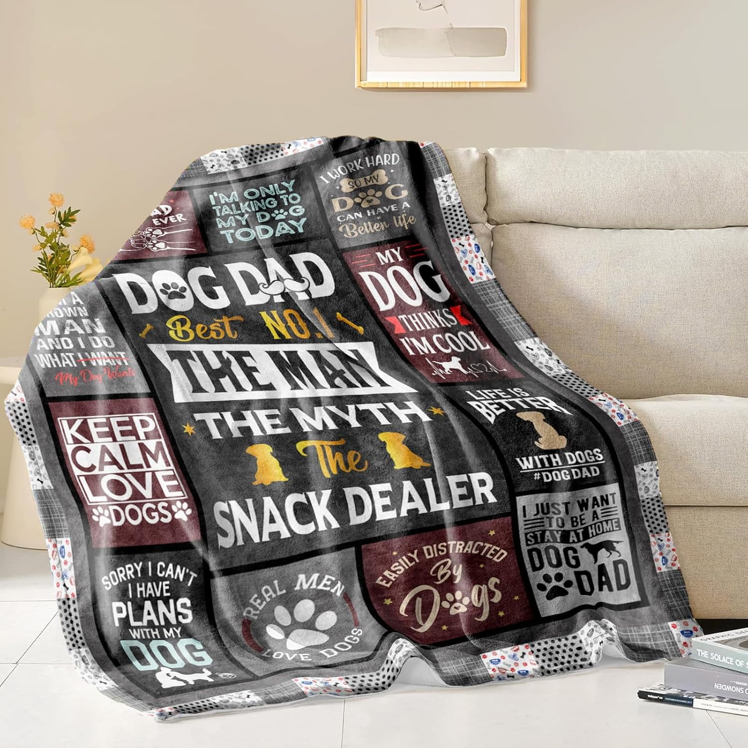 Fathers Day Dog Dad Gifts for Men, Dog Lover Gifts Ideas for Men Throw Blanket 50"X 60", Best Present for Puppy Dads, Present from Puppy to Dad