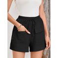 thumbnail image 3 of Chiclily Womens Lightweight Shorts Black S Casual Summer Wide-Leg Shorts Waffle Knit Drawstring Shorts with Pockets, 3 of 8