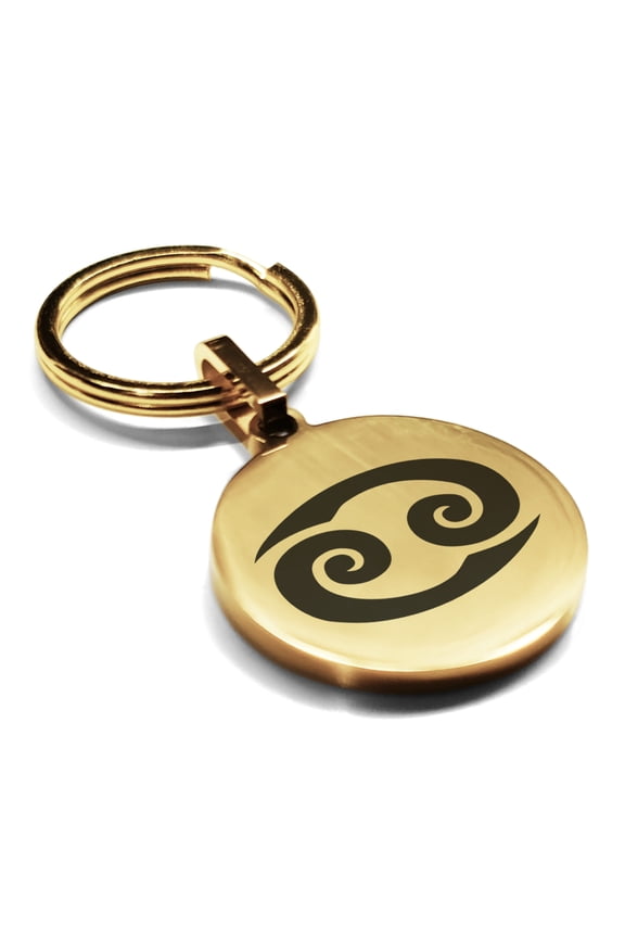 Stainless Steel Cancer Zodiac Sign (Crab) Round Medallion Keychain Circle Ring