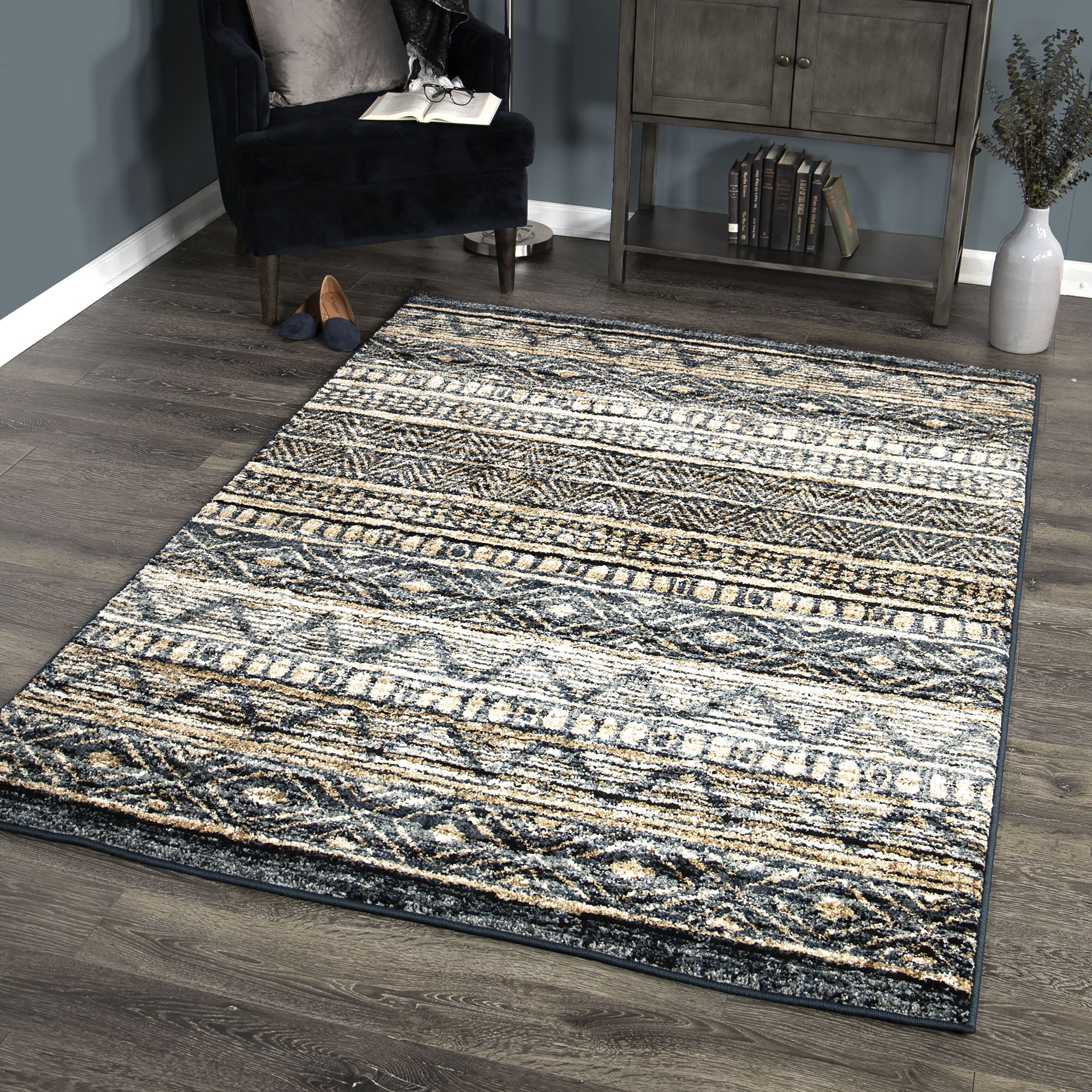 Togo Contemporary 5x8 Area Rug in Blue/Gold