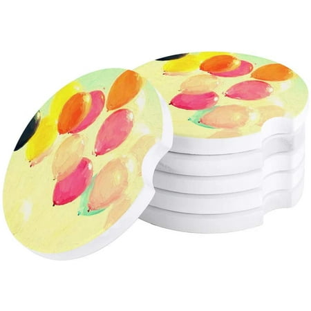 

KXMDXA Colorful Balloons Floating in The Sky Set of 2 Car Coaster for Drinks Absorbent Ceramic Stone Coasters Cup Mat with Cork Base for Home Kitchen Room Coffee Table Bar Decor
