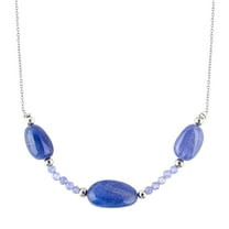 QNAVIC Natural Blue Tanzanite Gemstone Tumble & Round Beads Bar Necklace, Handmade Jewelry, Healing Crystals, December Birthstone Gift for Women, 925 Sterling Silver Necklace Chain 18 Inch