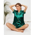 thumbnail image 4 of Women's Pajama Sets Satin Sleepwear Button Down Short Sleeve Pj Silk Tops and Shorts 2-Piece Loungewear, 4 of 11
