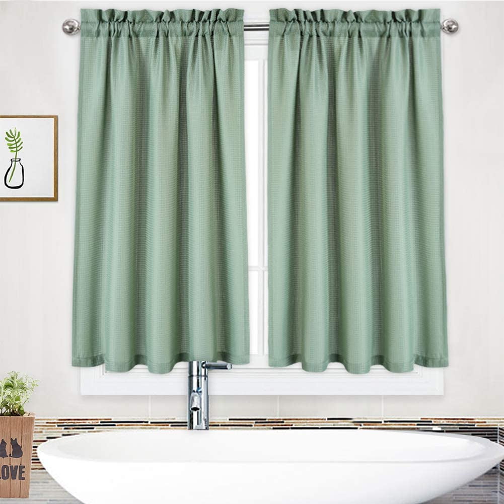 Caromio Kitchen Curtains Casual Weave Small Window Curtain Kitchen Bathroom Basement Bedroom Drapes 30 X 45 Sage Set Of 2 Walmart Com