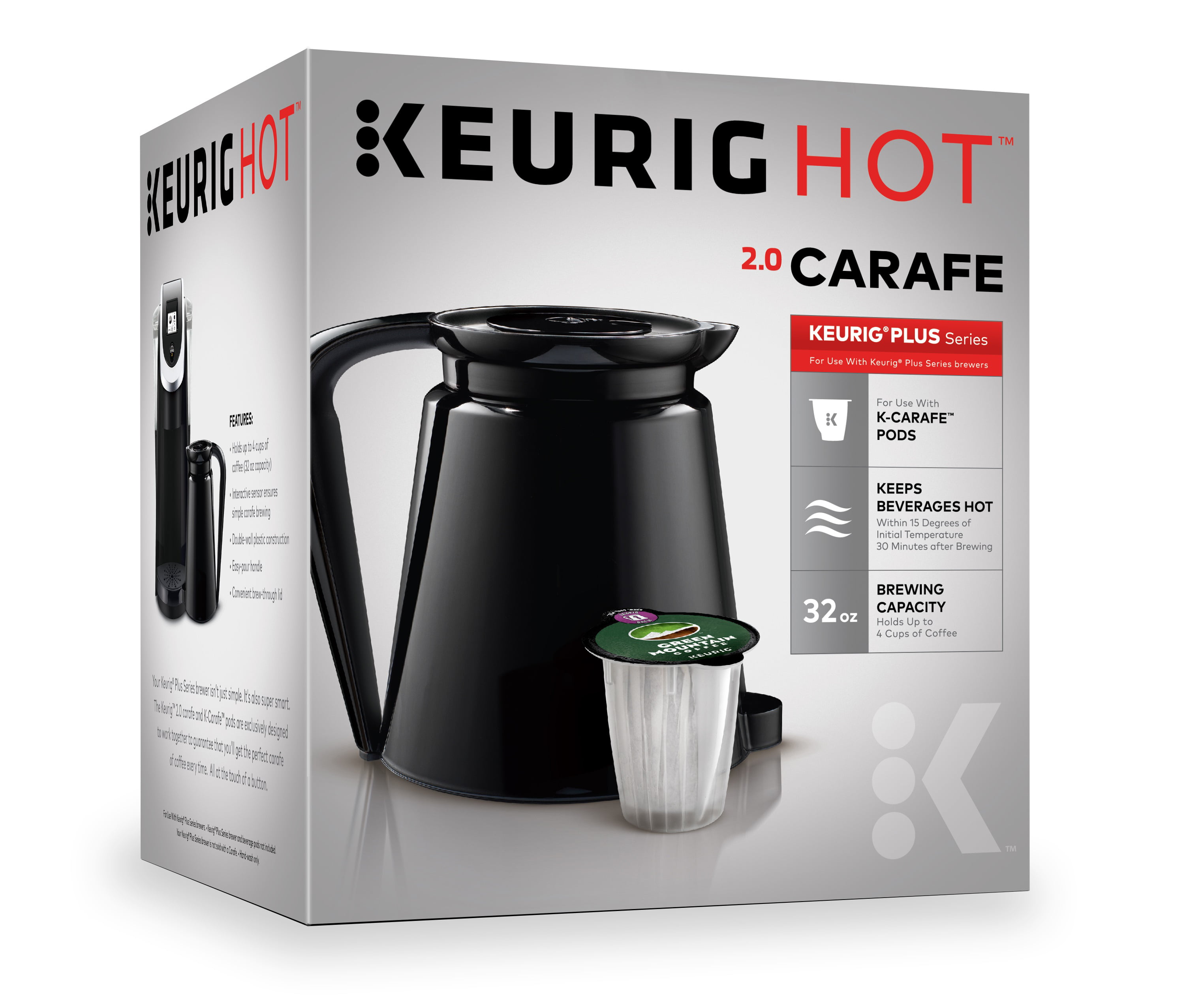 Keurig 2.0 Replacement Coffee Carafe Pot Black Chrome Handle 32 oz 4 Cups 