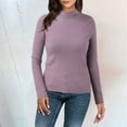 thumbnail image 2 of ASFGIMUJ Women Casual Solid Color Bottoming Shirt Slim High Collar Knitted Long Sleeved Top, 2 of 5