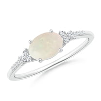 ANGARA Natural Opal Classic Ring for Women, Girls in 14K White Gold Ring Size-7 (Grade-A, Size-7x5mm), October Birthstone Jewelry Gift for Her, Birthday, Wedding, Anniversary, Engagement
