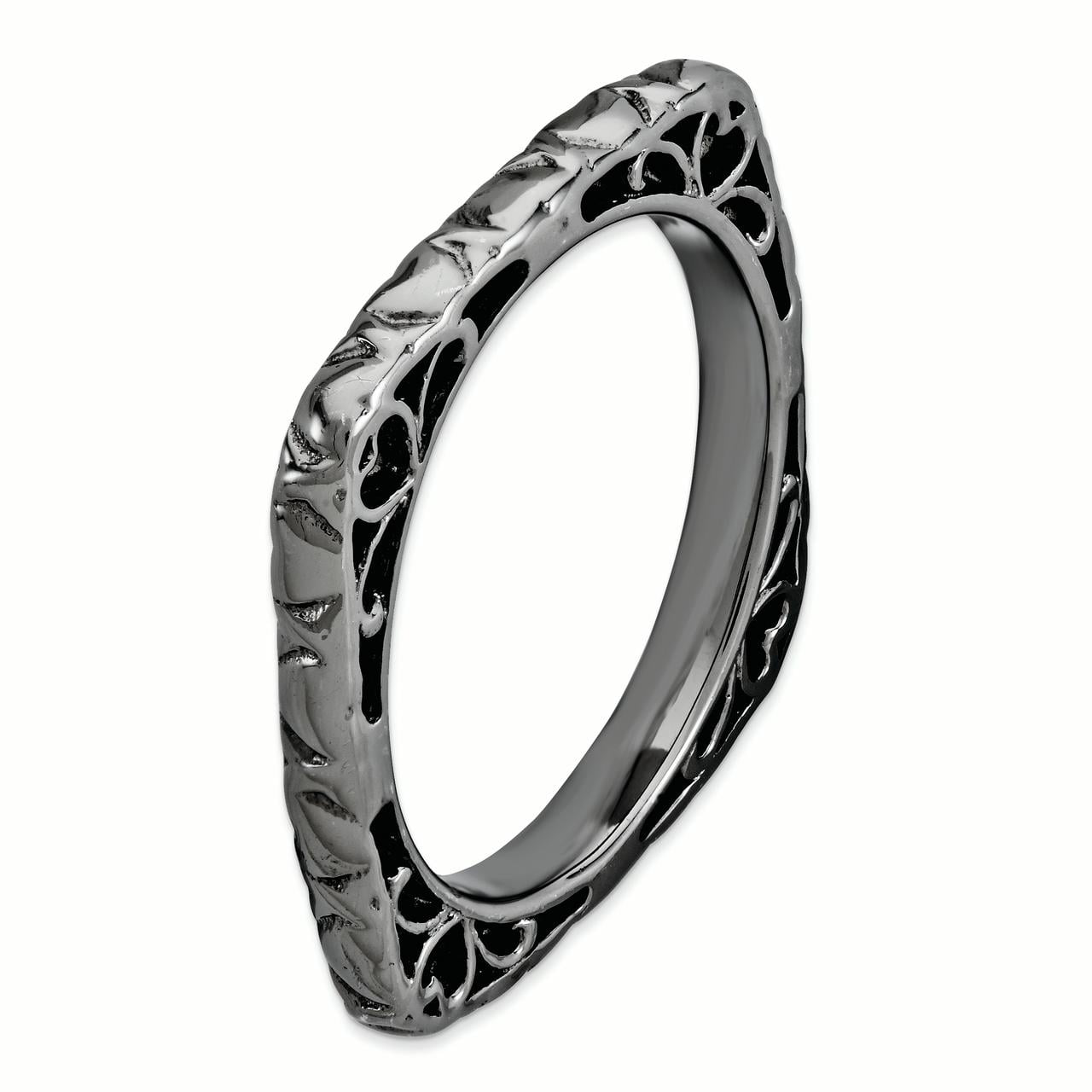 Sterling Silver Stackable Expressions Polished Black-plated Square Ring