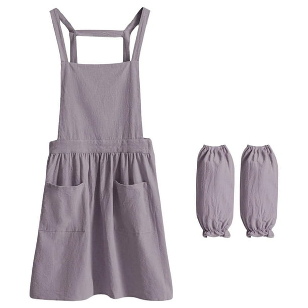 Delino de ropa de cocina de cocina para mujeres con 2 bolsillos, delantal de algodón de regalo delantal de catering, para la elaboración, para cocinar Gris