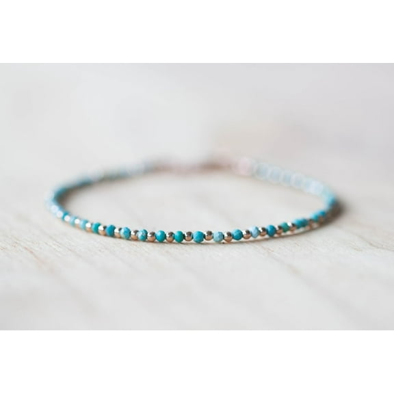 Arizona Turquoise 2-2.5mm Round Shape Faceted Cut Beads 7 inch Gold Plated Clasp Bracelet for men, women, unisex. Link Chain Stacking Bracelet.|LINK_00865