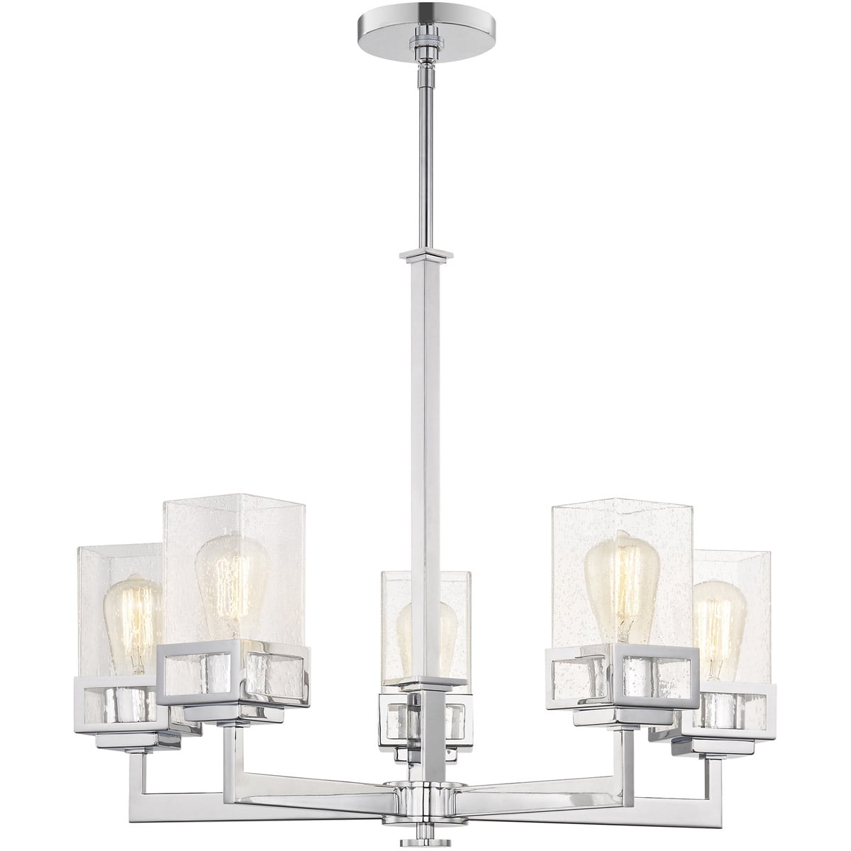 5 Light Polished Chrome Chandelier with Hand Blown Clear Seeded Glass Shade
