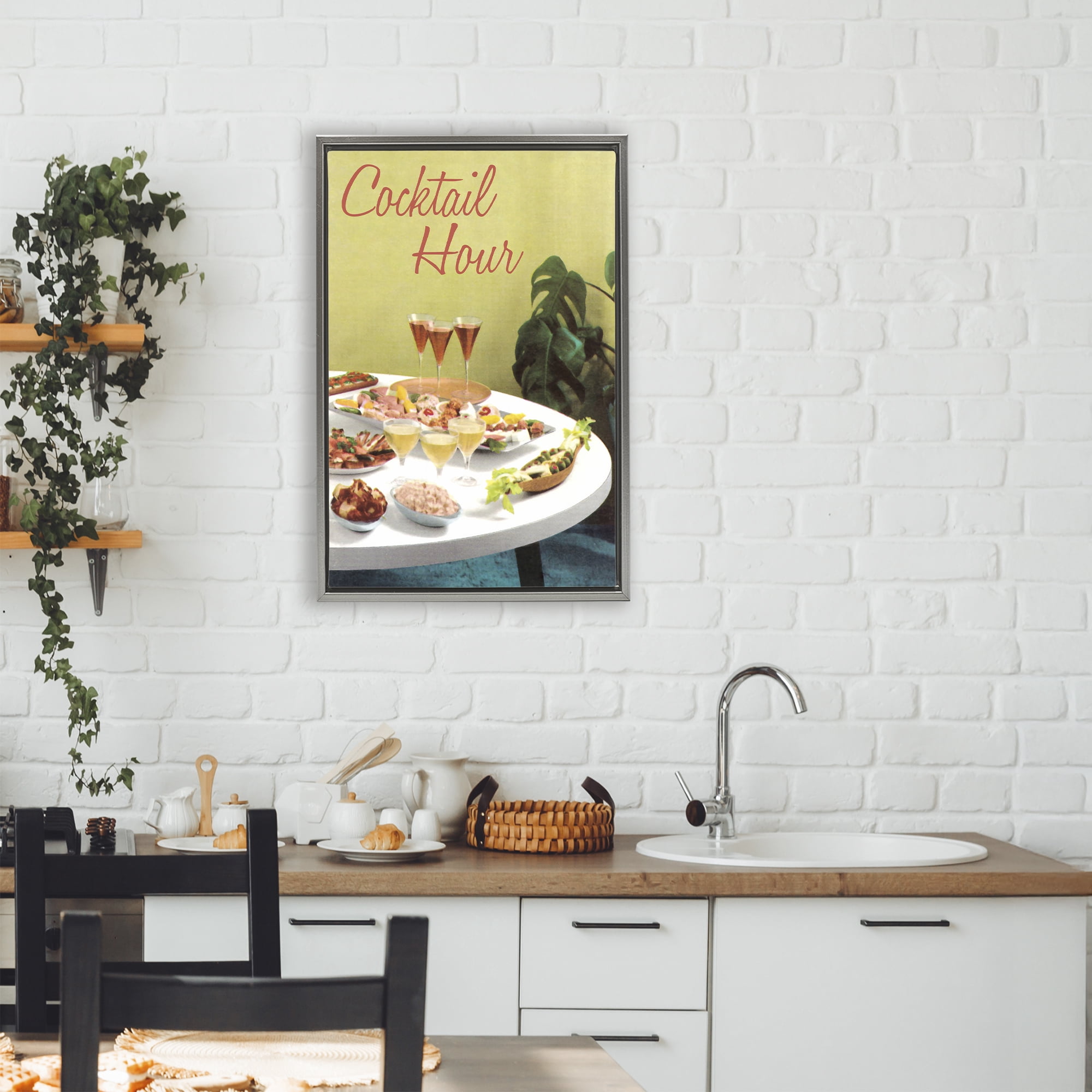 Stupell Industries Cocktail Hour Table Spread Gray Framed Floater Canvas Wall Art, design by Tim Wright