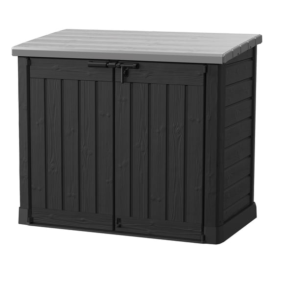 Keter Store-It-Out Prime XL Horizontal Durable Resin Outdoor Storage Shed With Heavy Duty Floor and Locking Latch Double Doors, Graphite