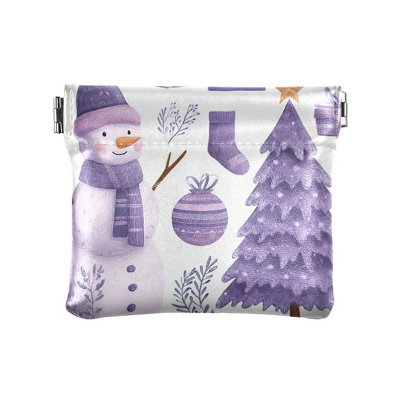 Leather Coin Wallet 4.33x3.74 Inch Portable Coin Wallet Coin Wallet Paper Wallet Card Wallet Storage Wallet Stylish and Sophisticated Purple Christmas Snowman