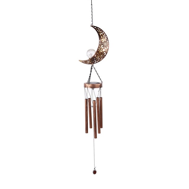 Lámpara solar de carillones de viento con forma de luna, Material de hierro, luz decorativa de inducción controlada ópticamente para patio