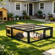 Outdoor Wooden Rabbit Hutch Guinea Pig Cages Tortoise Enclosure Small Animal Hutch Enclosure, Asphalt Roof, Floorless Design