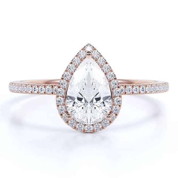 vylahjewellery 14K Vermeil Rose Gold Halo Promise Wedding Bridal Ring Pear Cut Moissanite Engagement Ring for Women Stacking Proposal Ring Birthday Gift Ring for Special One