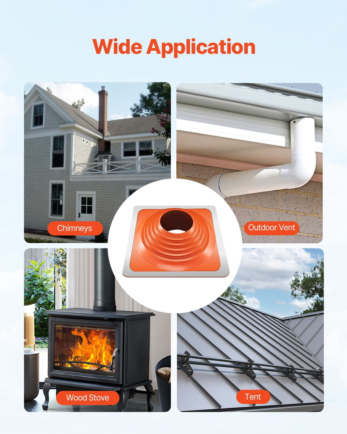 Roof Pipe Flashing Kit, 1 Pack Red Silicone Square Boot, 24.6 x 24.6 x 5.3", Fits Pipe OD 10" to 18", Aluminum Base, for Metal & Wood Roofs, Chimneys & Vents