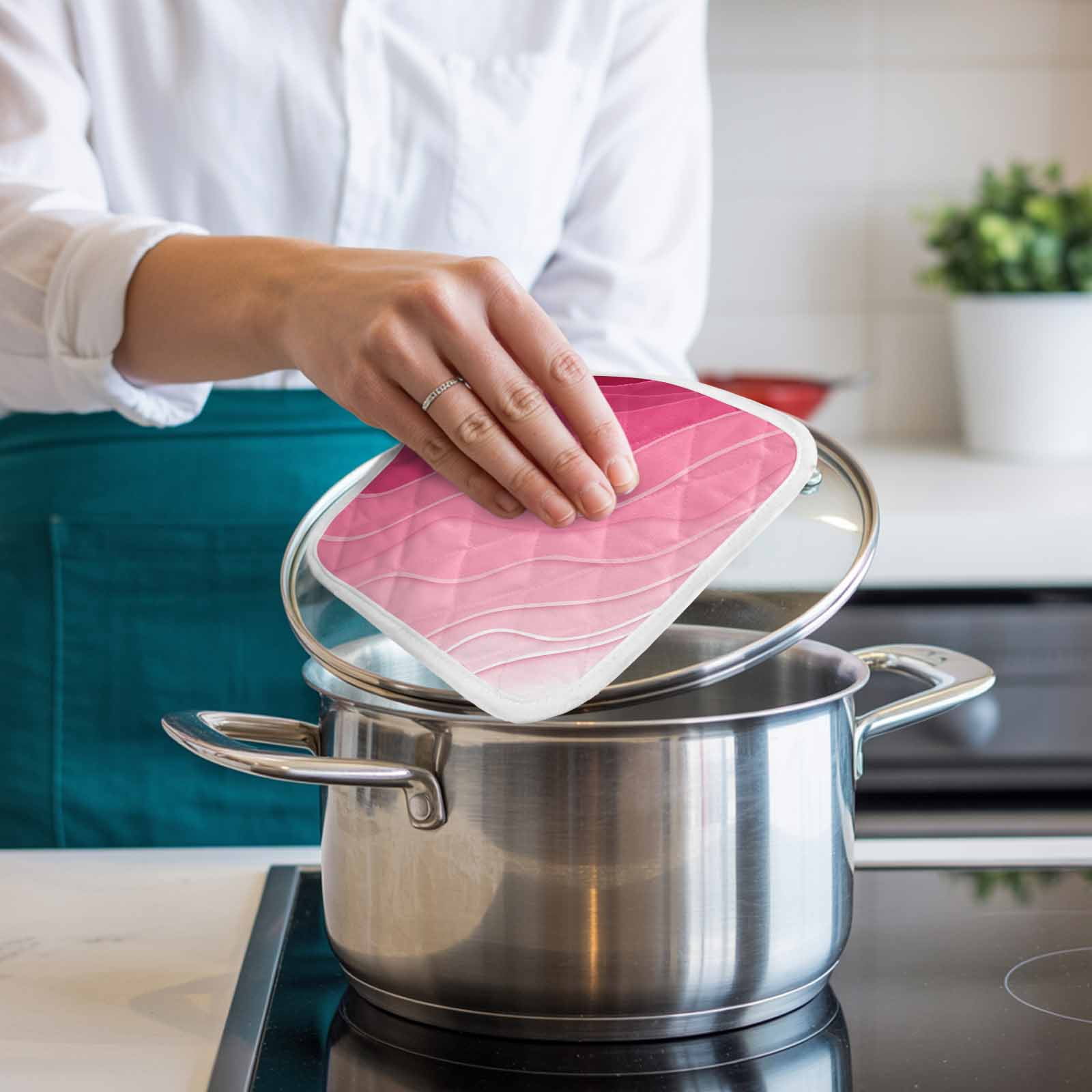 Valentines Pink Ombre Pot Holders for Kitchen Heatproof Potholder, 3 Pack Modern Geometric Abstract Aesthetic Cream Hot Pads Multipurpose Oven Pads Cloth Potholders Trivet for Cooking Baking